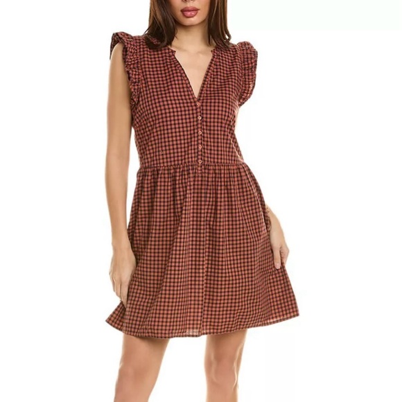 Nation LTD Dresses & Skirts - Nation LTD Tegan Ruffle Sleeve Mini Dress V Neck Button Front Coral XS Pockets